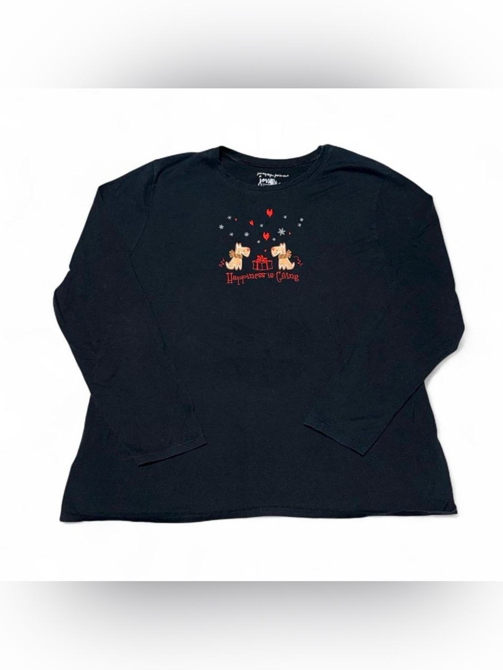 Just My Size Black Long Sleeve Tee with Reindeer & Gift Graphic